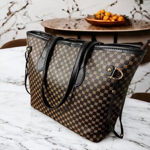 Women's Large All Seasons PU Leather Printing Fashion Square Zipper Tote Bag